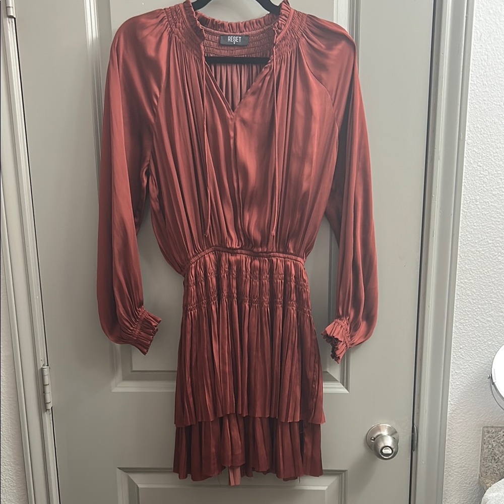 The Reset Long Sleeve Rust Dress